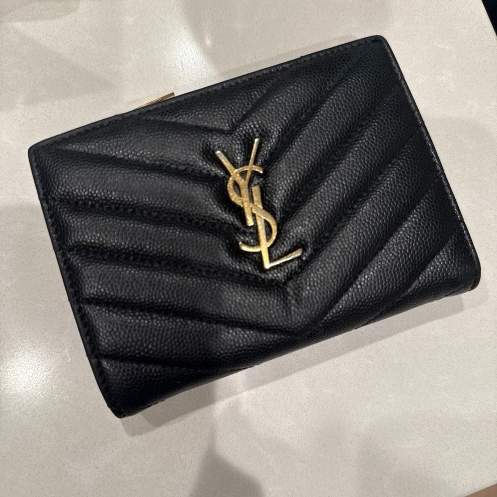 Yves Saint Laurent Black Chevron Wallet